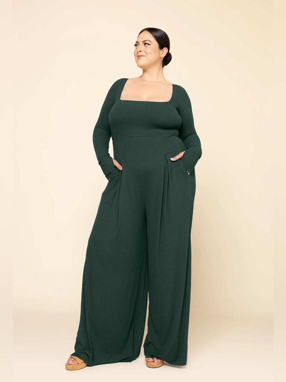 POPFLEX Go With the Flow Long Sleeve 27” Jumpsuit in Pine - XL